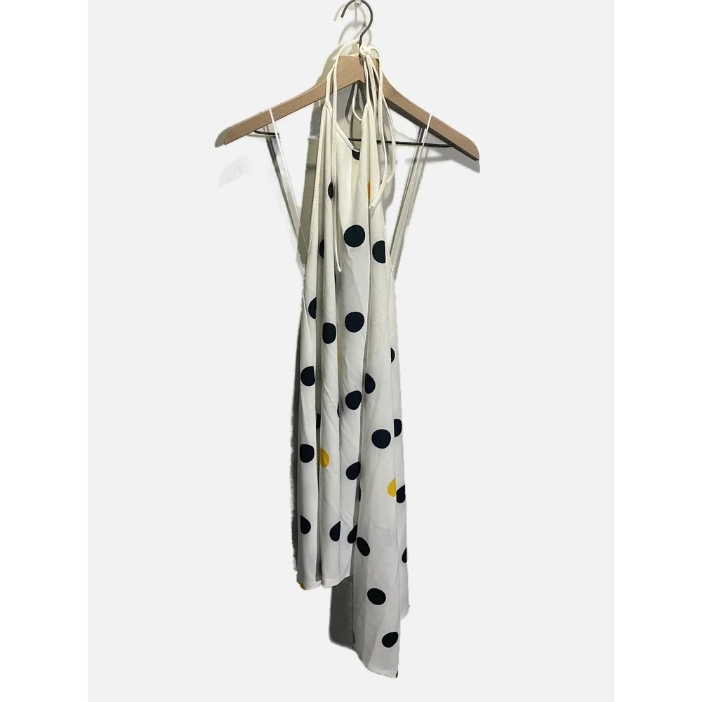 Zara Polka Dot Dress Womens Small White Yellow Halter Asymmetric Hem Summer Boho